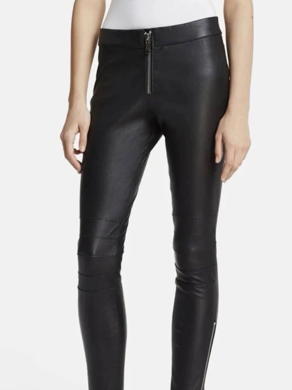 Elizabeth And James Addison Pants Moto 100% Lamb Leather Ankle Zip Black Small